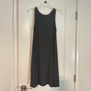 Women’s Old Navy Black and White Striped Sleeveless Dress with tie knot back.